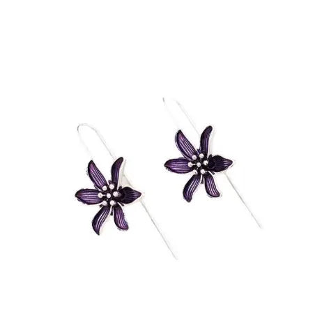 Women's purple flower-shaped earrings with alloy metal and electroplated finish