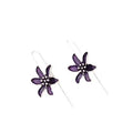 Women's purple flower-shaped earrings with alloy metal and electroplated finish