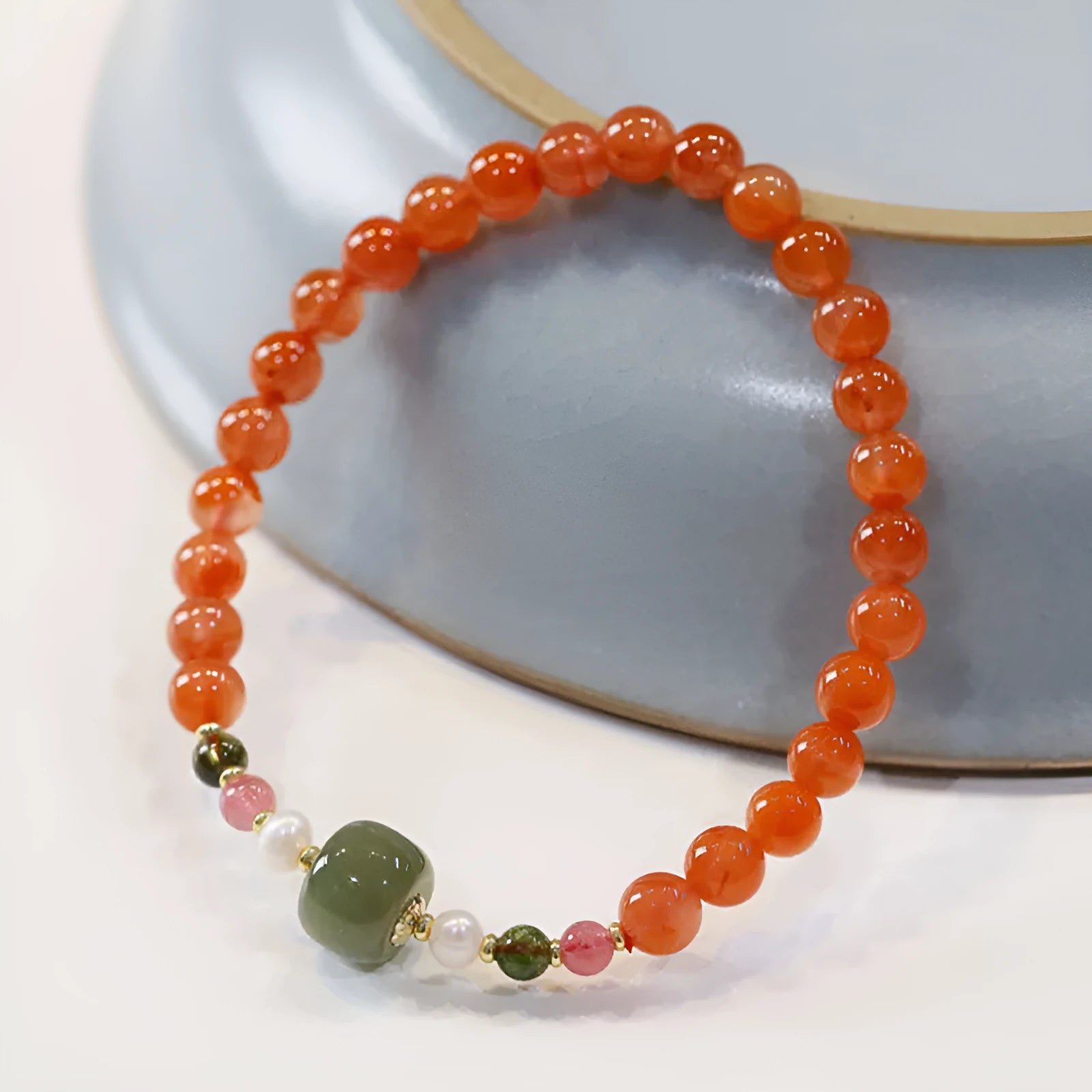 Natural cherry red Southern red agate bracelet with round beads and retro ethnic design for women