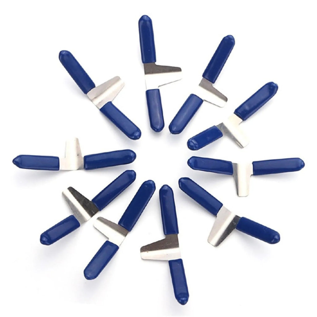 Stainless steel American-style clip locks laid out, showing the two pack options: six clips in three sizes and ten identical clips.