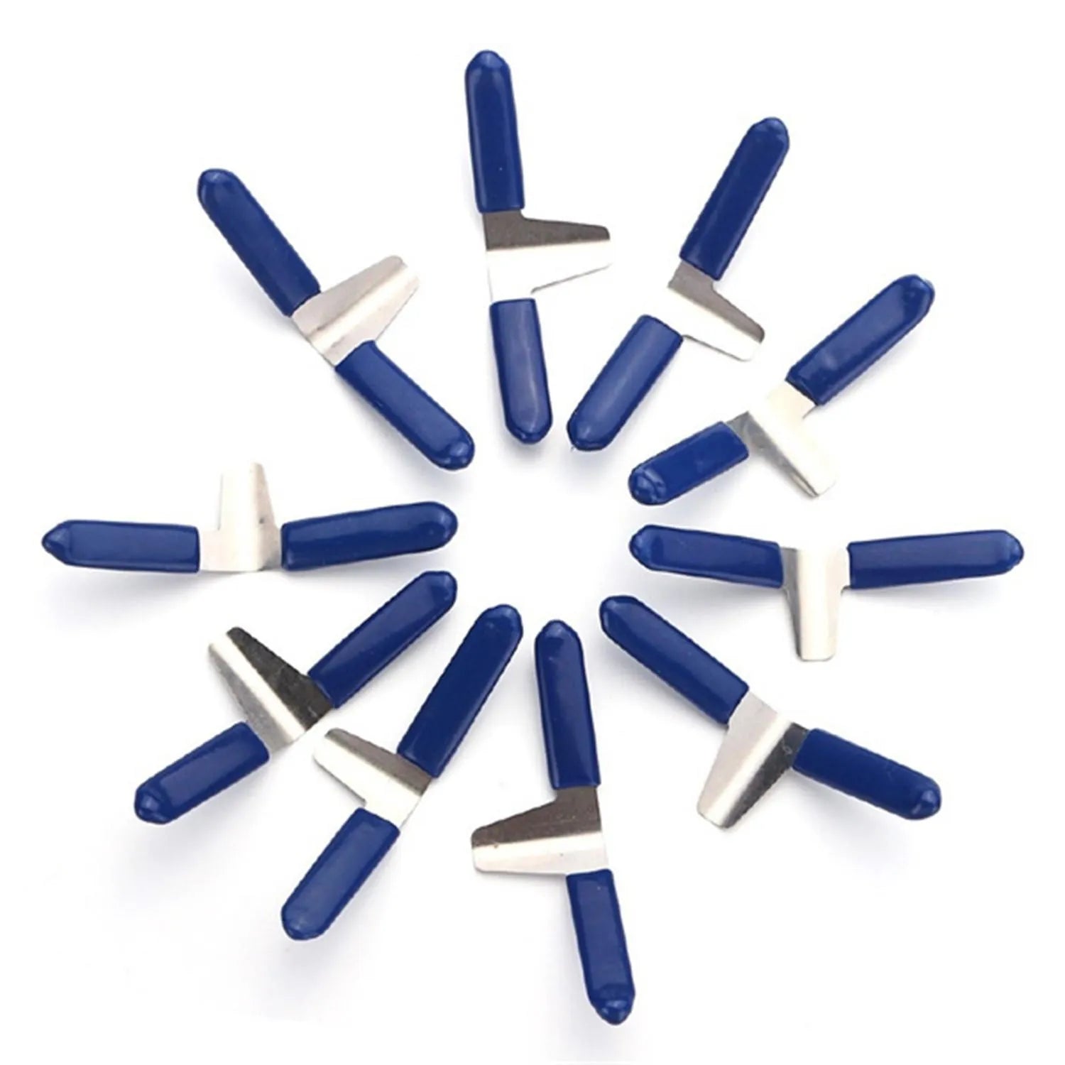 Stainless steel American-style clip locks laid out, showing the two pack options: six clips in three sizes and ten identical clips.