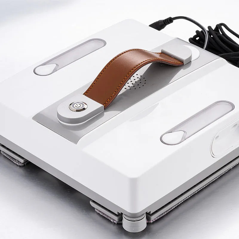 White intelligent window cleaning robot with four water spray heads for high-rise windows