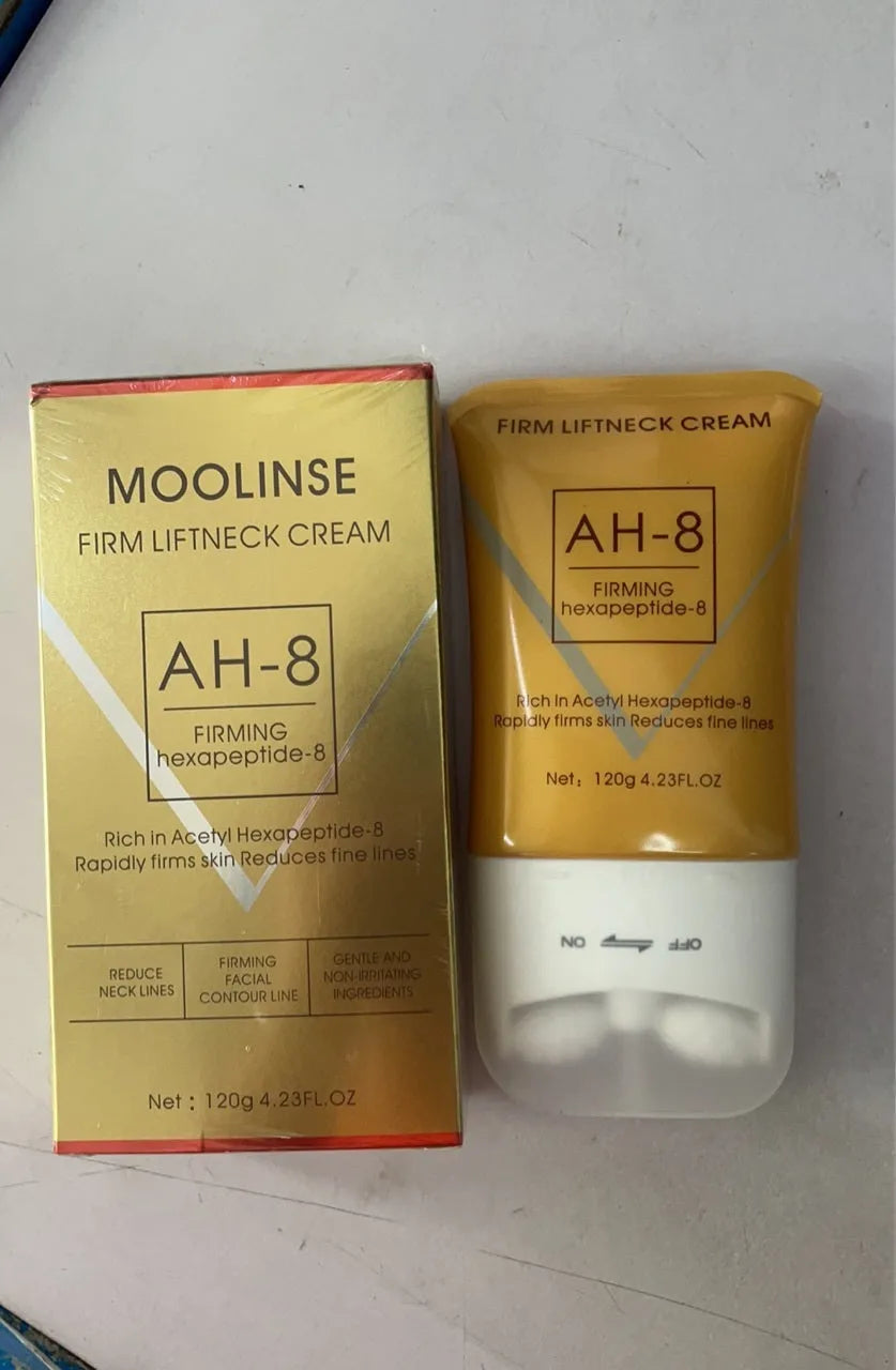 Neck moisturising cream with roller applicator for dry skin treatment in medium sample size packaging