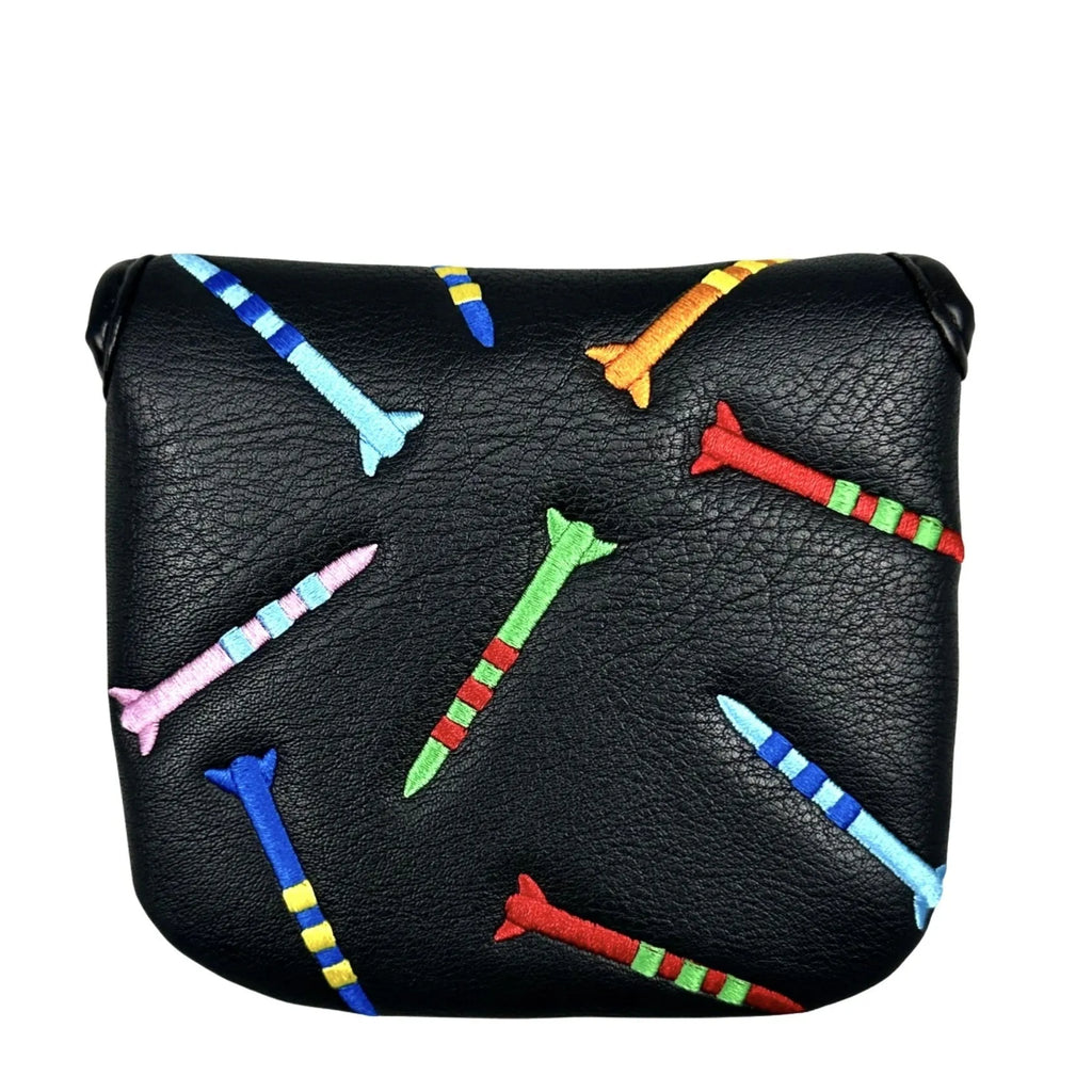 Square golf putter protective sleeve with rocket pattern in black PU leather