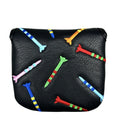 Square golf putter protective sleeve with rocket pattern in black PU leather