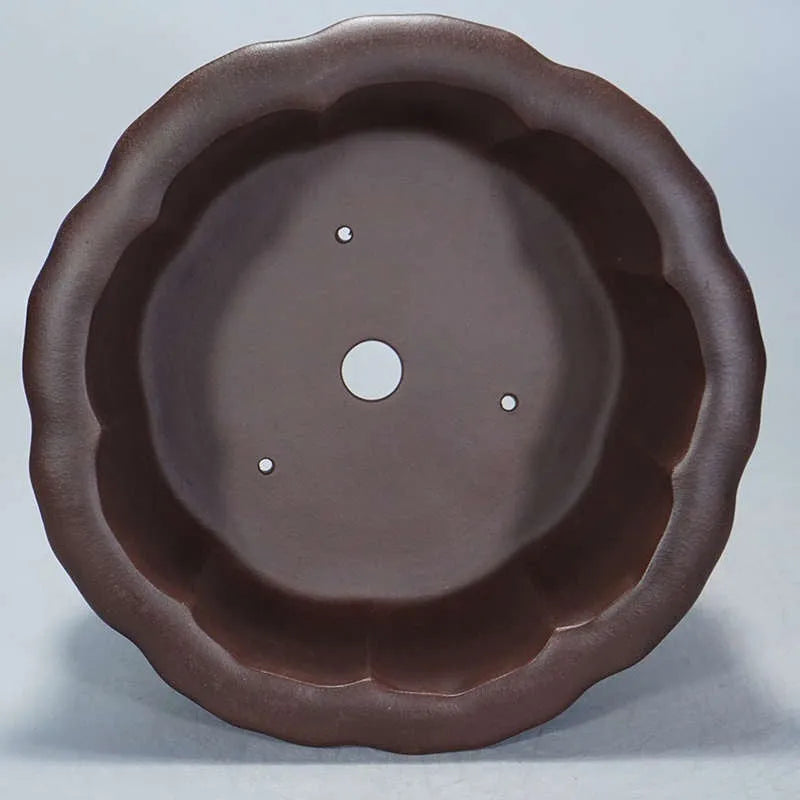 Purple sand clay succulent flower pot with petal-shaped basin and antique finish, 37cm wide.