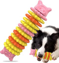 Blue rubber caterpillar-shaped dog chew toy for aggressive chewers on a plain background.