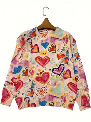 Loose-fit printed top with lapel collar in digital print pattern