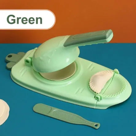 Orange and white 2-in-1 kitchen dumpling making tool with ergonomic handle and hanging hole