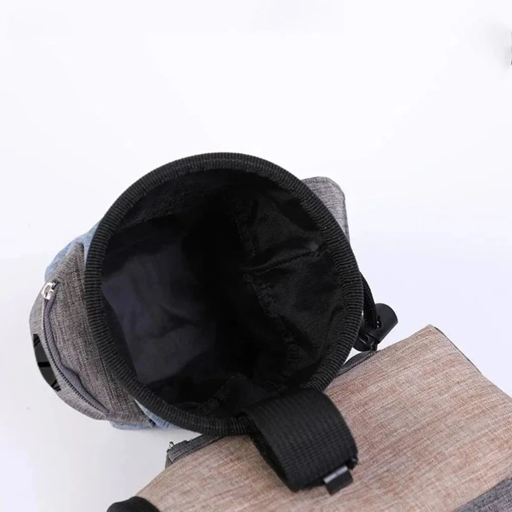 Waterproof pet training waist bag with adjustable belt and side pockets for keys and waste bags