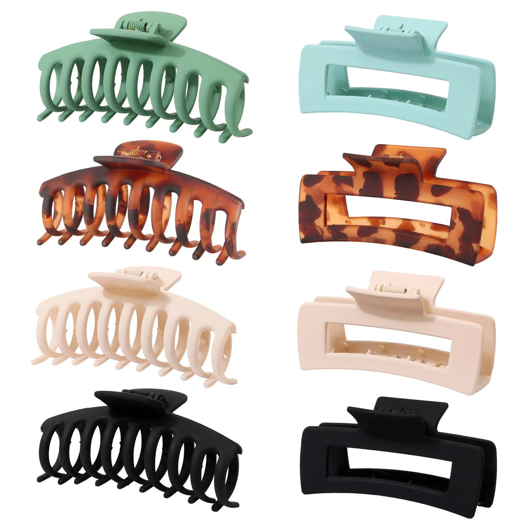 Six simple quadrilateral hair clips with frosted finish in nude and rose red colours