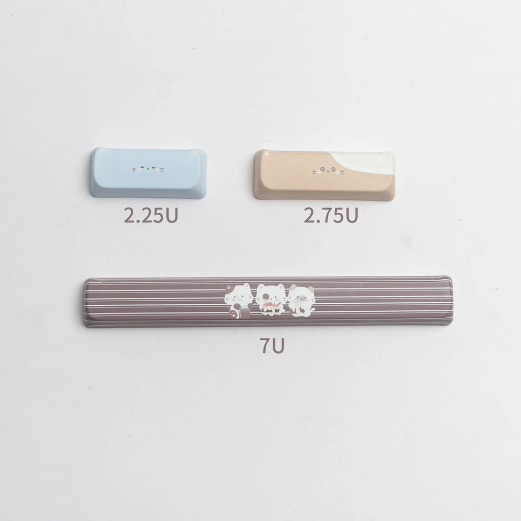 Sea Salt Cat design PBT keycaps set with March layout configuration and 7u supplemental keycaps
