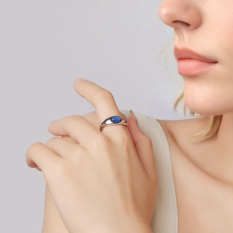 S925 sterling silver blue crystal open ring adjustable opening for women finish BSR703-E