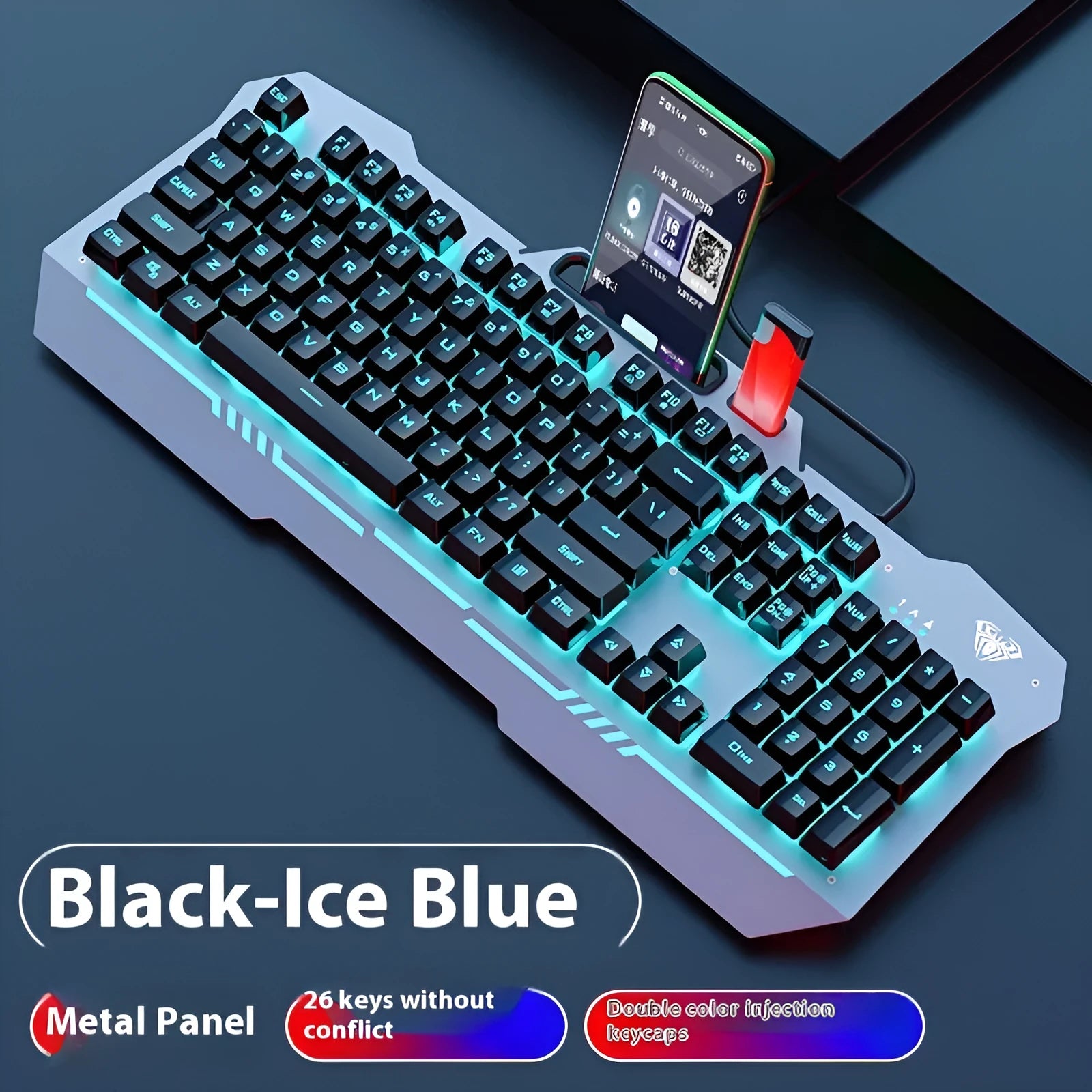 Black and white mechanical keyboard and mouse PC gaming bundle with headset on a desk