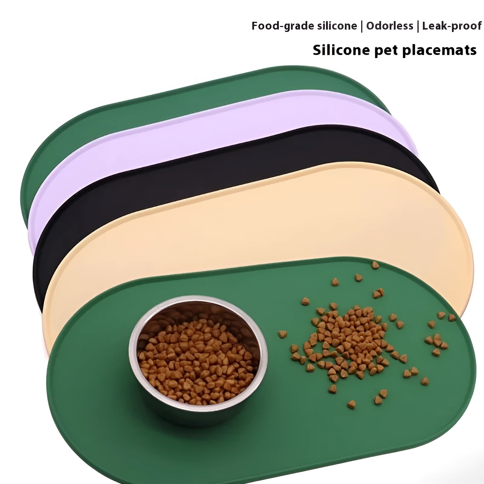 Silicone waterproof cat meal cleaning placemat in green colour showing size dimensions