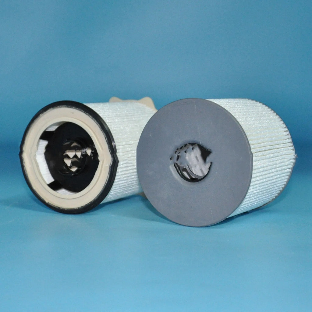White fuel filter kit for RAM truck Cummins 6.7L diesel engine replacement.