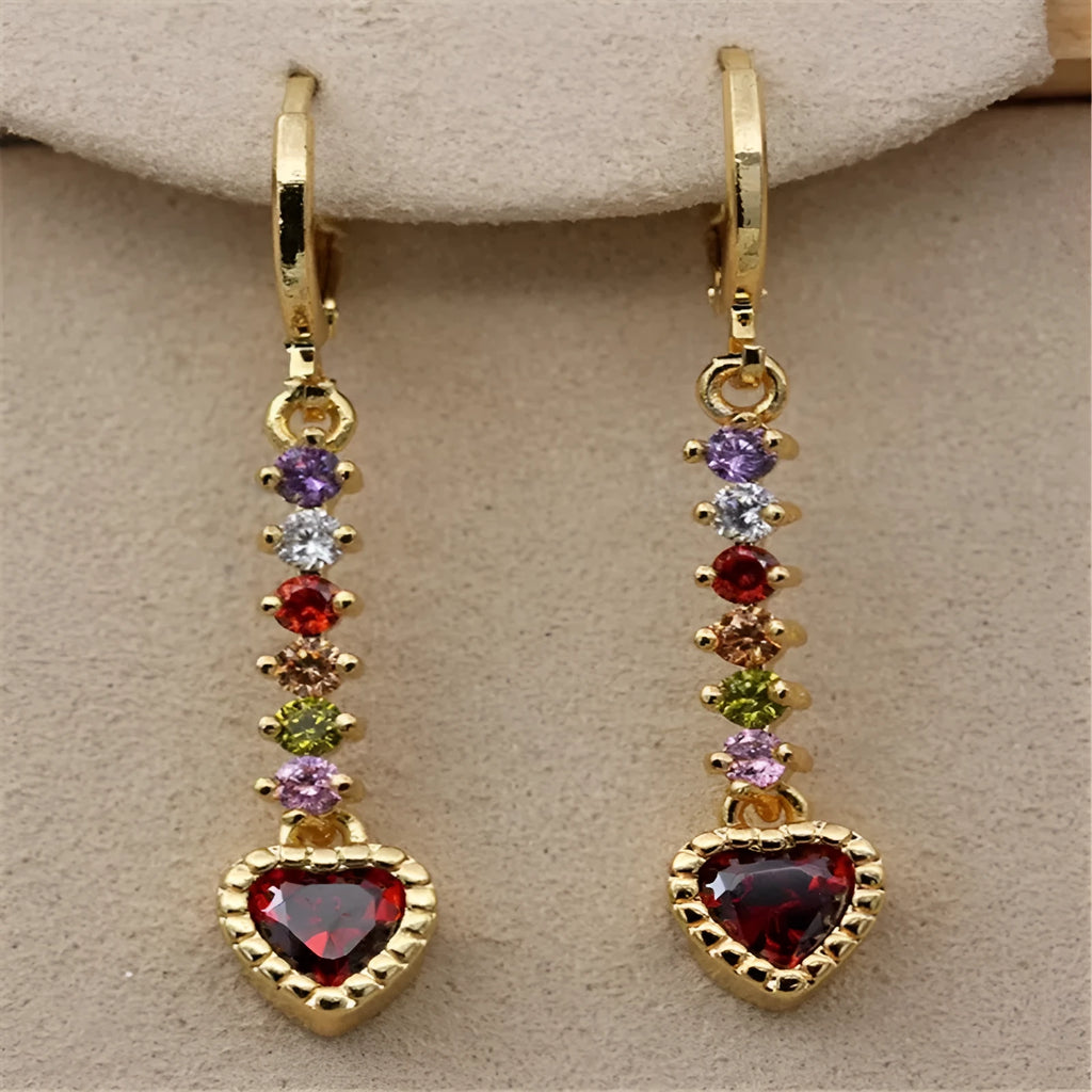 Women's heart-shaped fashion earrings with gold electroplated finish on alloy construction