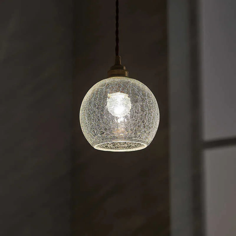 Retro brass and glass ball chandelier ceiling light with copper body