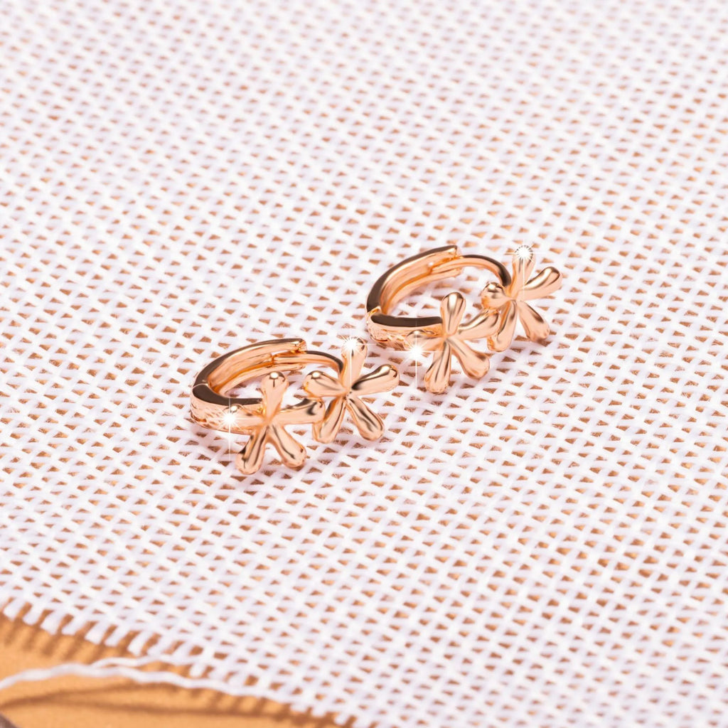 Rose gold circular waterdrop flower earrings with a fresh, sweet style for women.