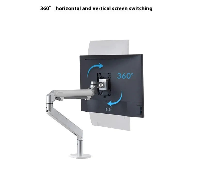 Silver aluminium computer stand with adjustable air pressure arm bracket for laptop support