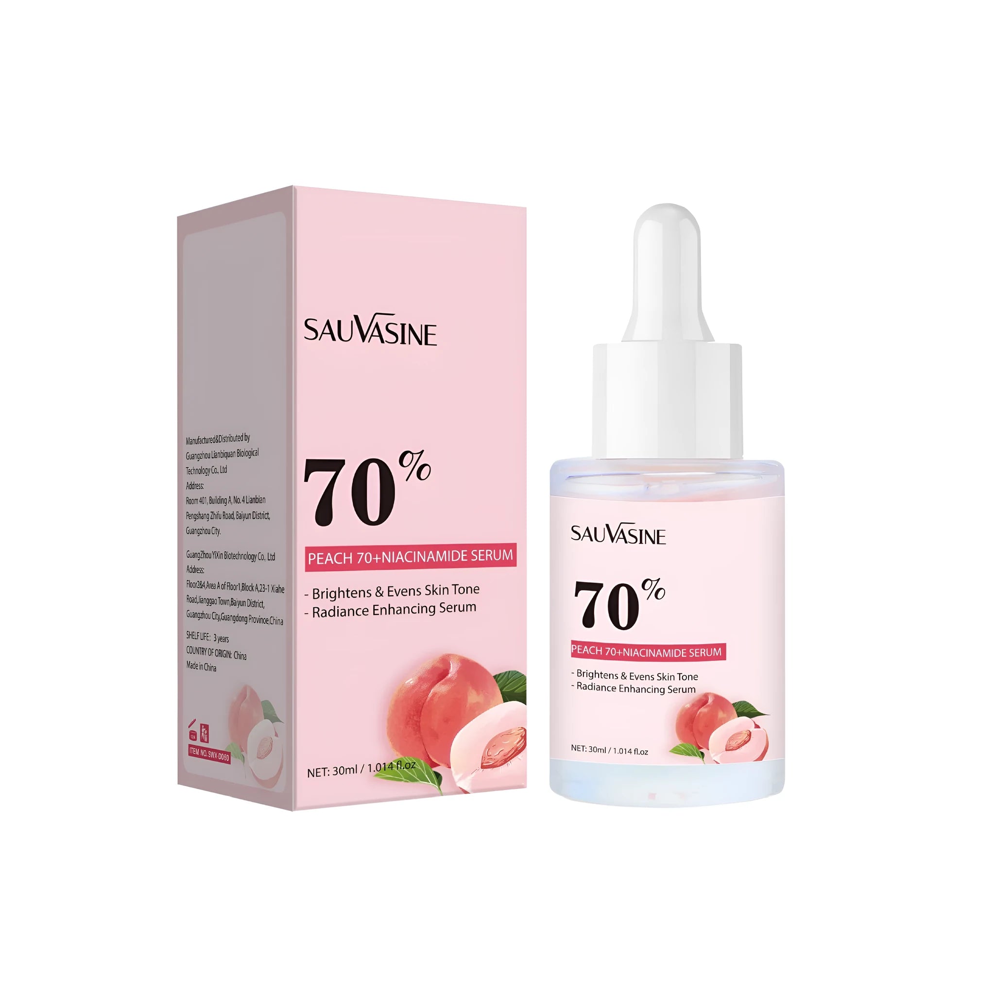30ml bottle of Nicotinamide Care Solution for hydration, showing compact 38.5mm square base.