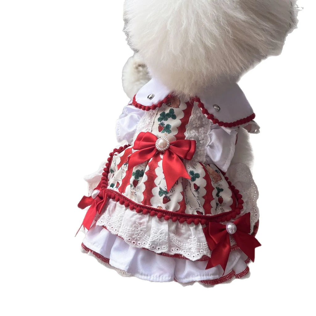 Princess style rabbit skirt dog dress in polyester on a small dog mannequin