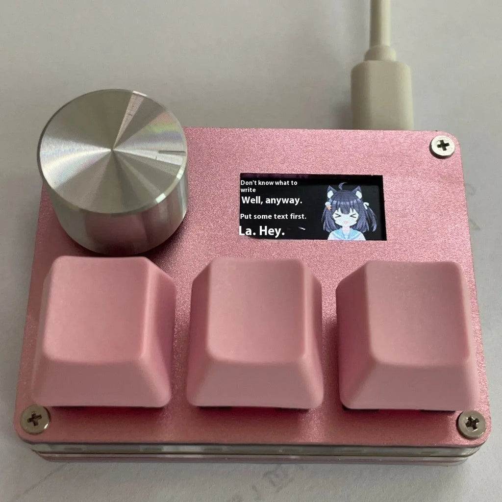 Magnetic axis numeric keyboard with IPS screen, programmable knob, and RGB backlit keys in black, pink, silver, or white.