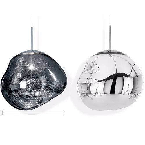 Nordic post-modern chandelier with irregular lava lamp glass design in gold finish.