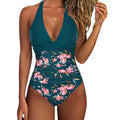 Printed lace-up backless bikini swimsuit for women in polyester fabric with floral and animal print patterns