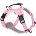 Polyester dog chest harness and lead set in various colours including red, blue, and yellow.