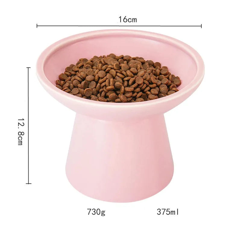 Blue ceramic elevated cat bowl with wide shallow design for comfortable feeding