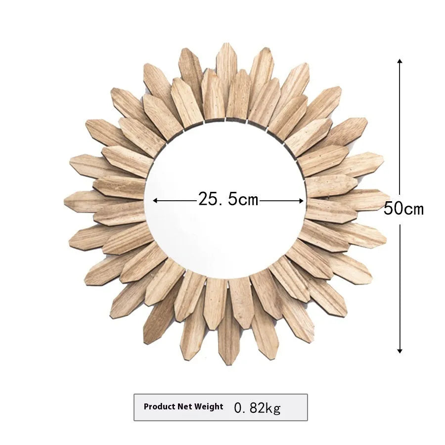 Circular solid wood wall mirror with a baked colour finish in a European style.