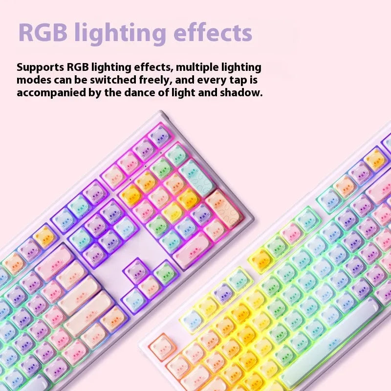 MG108B Coloured Sugar Cat Bluetooth mechanical keyboard with 108 keys and colourful design.
