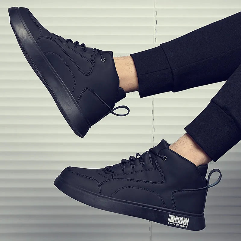 Men's white mid-top casual board sports shoes with lace-up closure and rubber sole