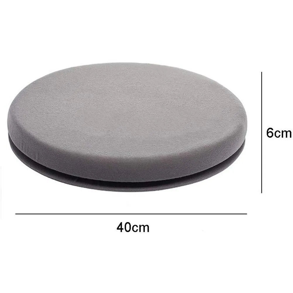 360-degree rotating car seat cushion with non-slip base and plush fabric cover.