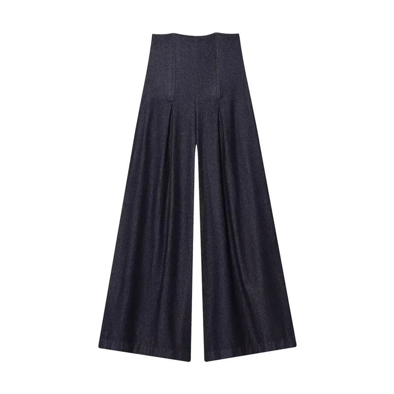 Women's ultra high waist wide leg stone-washed denim jeans in Japanese Korean casual style, available in sizes XS to L