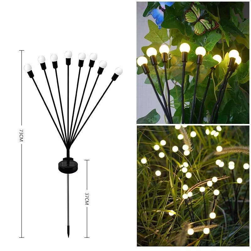 Solar-powered LED garden light with multiple heads on stainless steel ground spikes