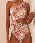 Women's rose gold patterned swimsuit in polyester fabric