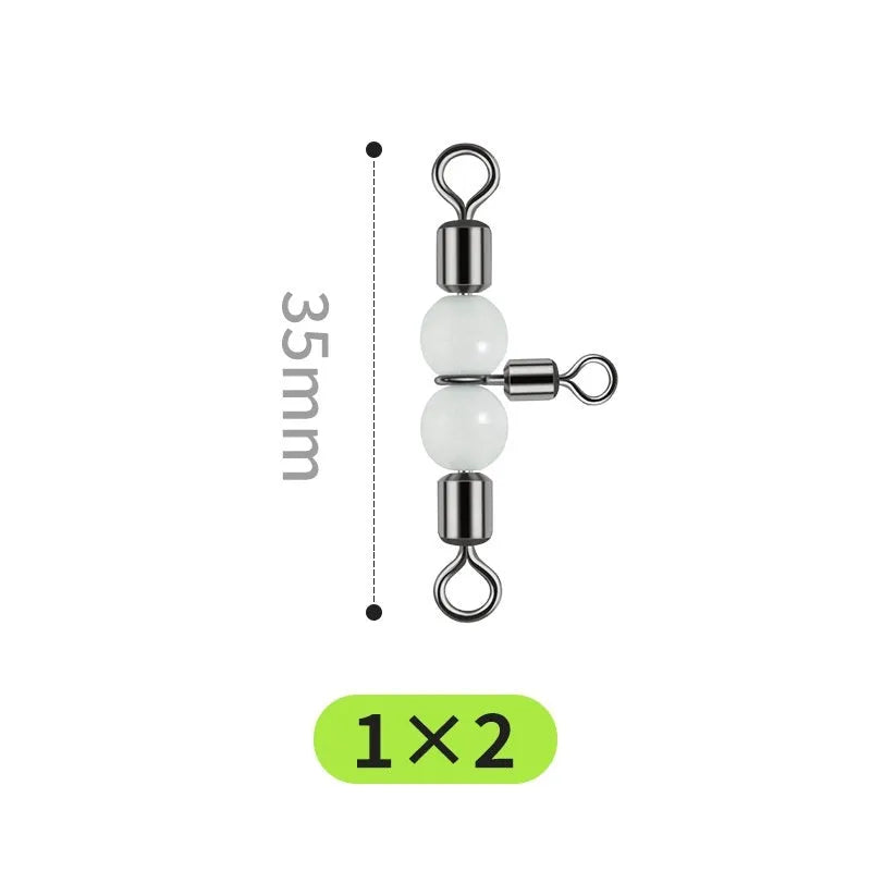 Copper luminous fishing swivel bead with a T-type three-fork design and eight small connection rings.