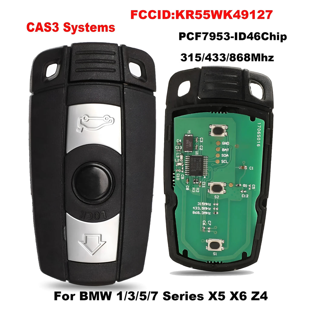BMW semi-intelligent remote car key fob with three-button design and metal/plastic construction