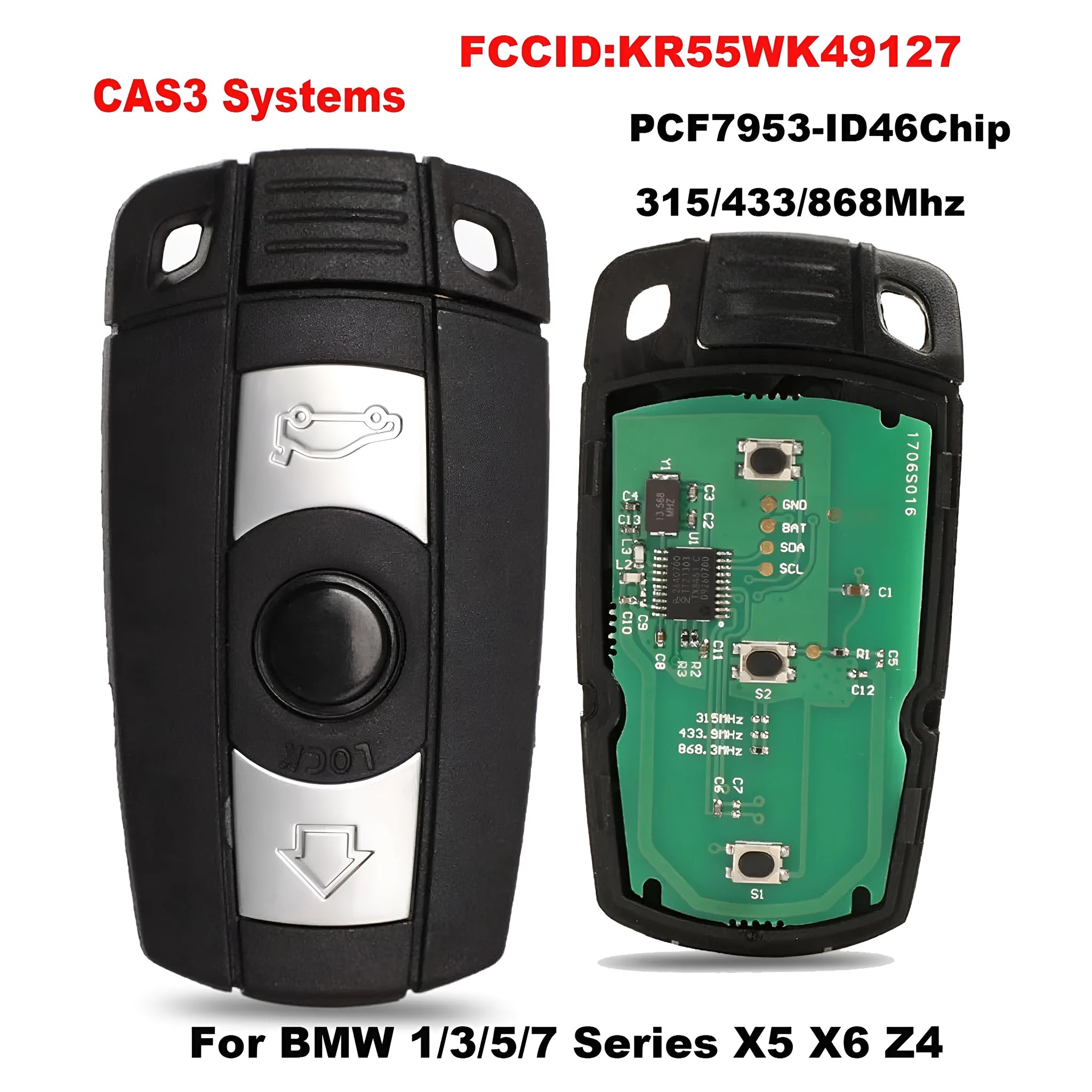 BMW semi-intelligent remote car key fob with three-button design and metal/plastic construction