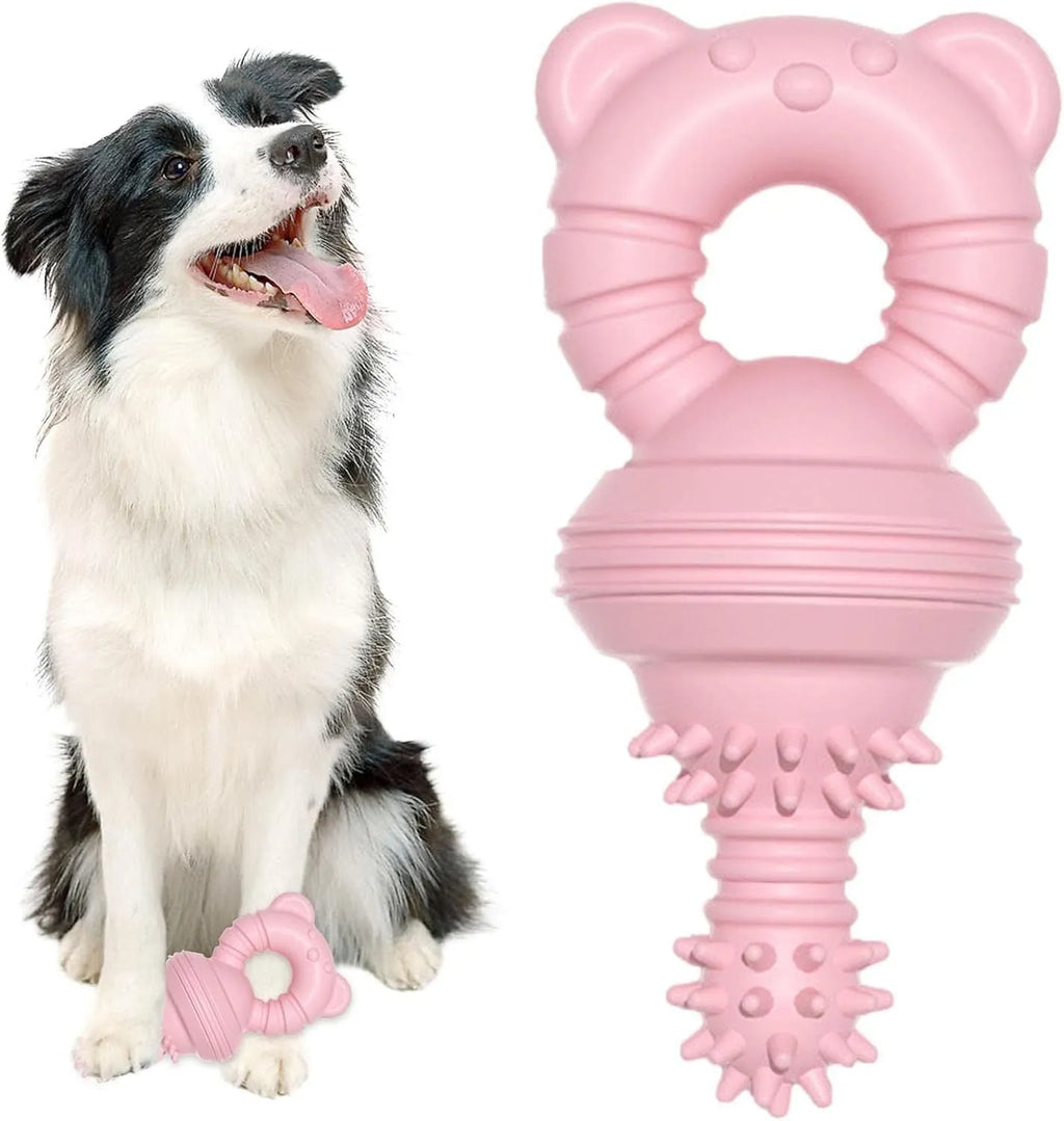 Blue rubber dog chew toy with textured surface for cleaning teeth, shown next to a measuring tape indicating 13.5cm diameter.