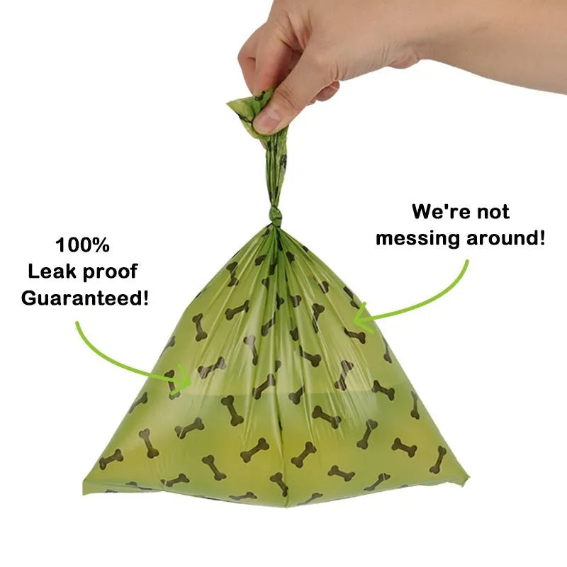 Army green degradable dog poop bags with black bone print, 23x33cm size