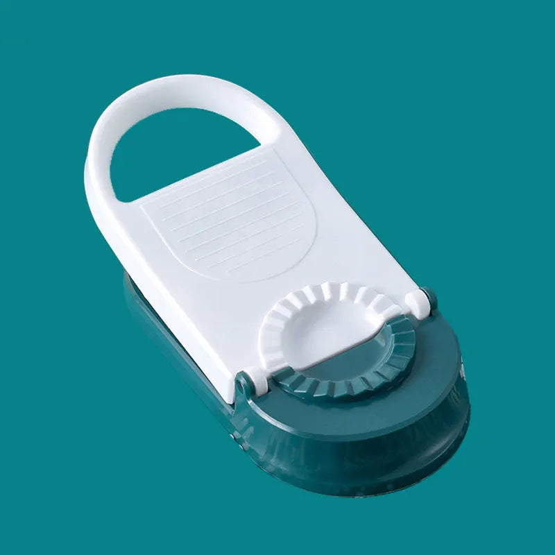 Orange and white 2-in-1 kitchen dumpling making tool with ergonomic handle and hanging hole