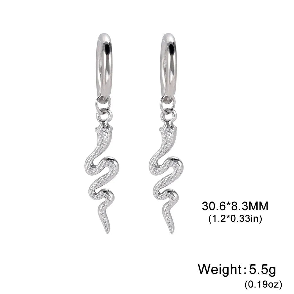 Stainless steel snake vintage clip earrings in gold or steel colour