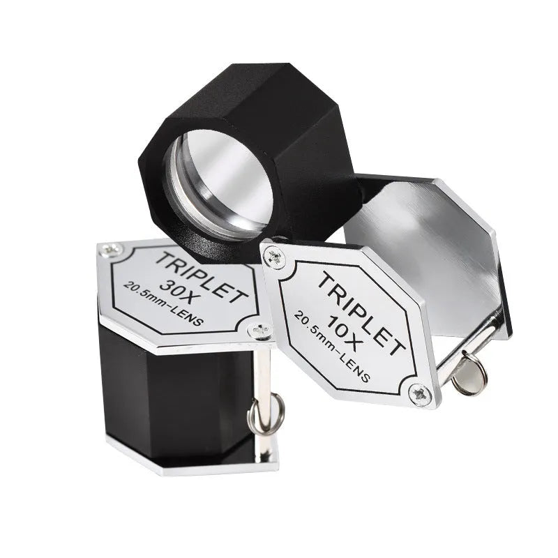 Portable metal jewellery magnifying glass with optical glass lens for stamp and coin identification