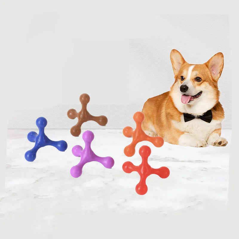 Blue silicone chew bone for dogs with three legs, measuring 9.5cm