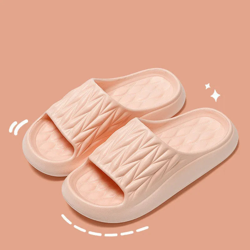 Leaf texture EVA household slippers in various colours showing breathable design for indoor use