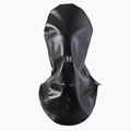 Black leather BDSM face mask with an open mouth and an adjustable buckle strap.
