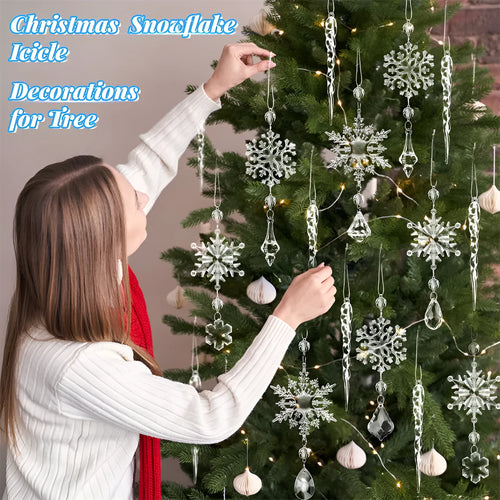 10 clear acrylic Christmas tree hanging ornaments with ribbons for indoor outdoor decoration